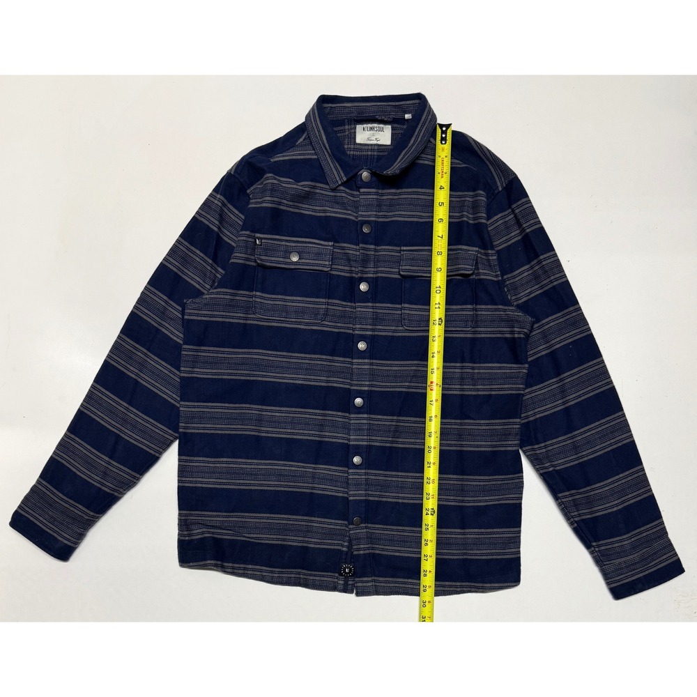 Linksoul Mens Large LS4128 Navy Blue Striped Cotton Button Down Shirt Jacket